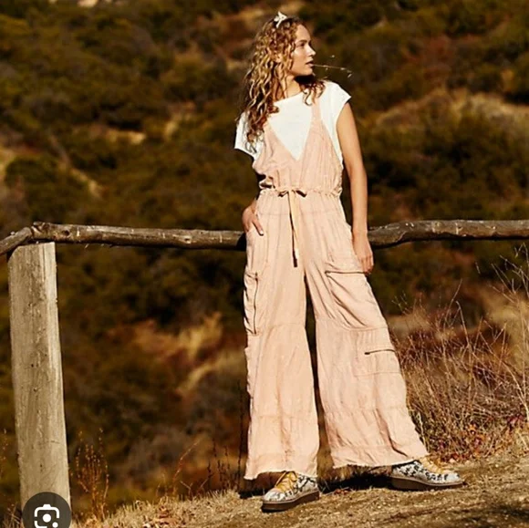 FREE PEOPLE MOVEMENT southern Lights Wide Leg Cargo Jumpsuit Oversized Boho Y2k - Picture 5 of 16